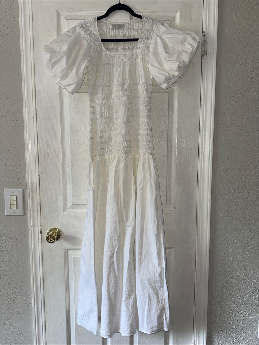 Topshop White Puff Sleeve Smocked Maxi Dress